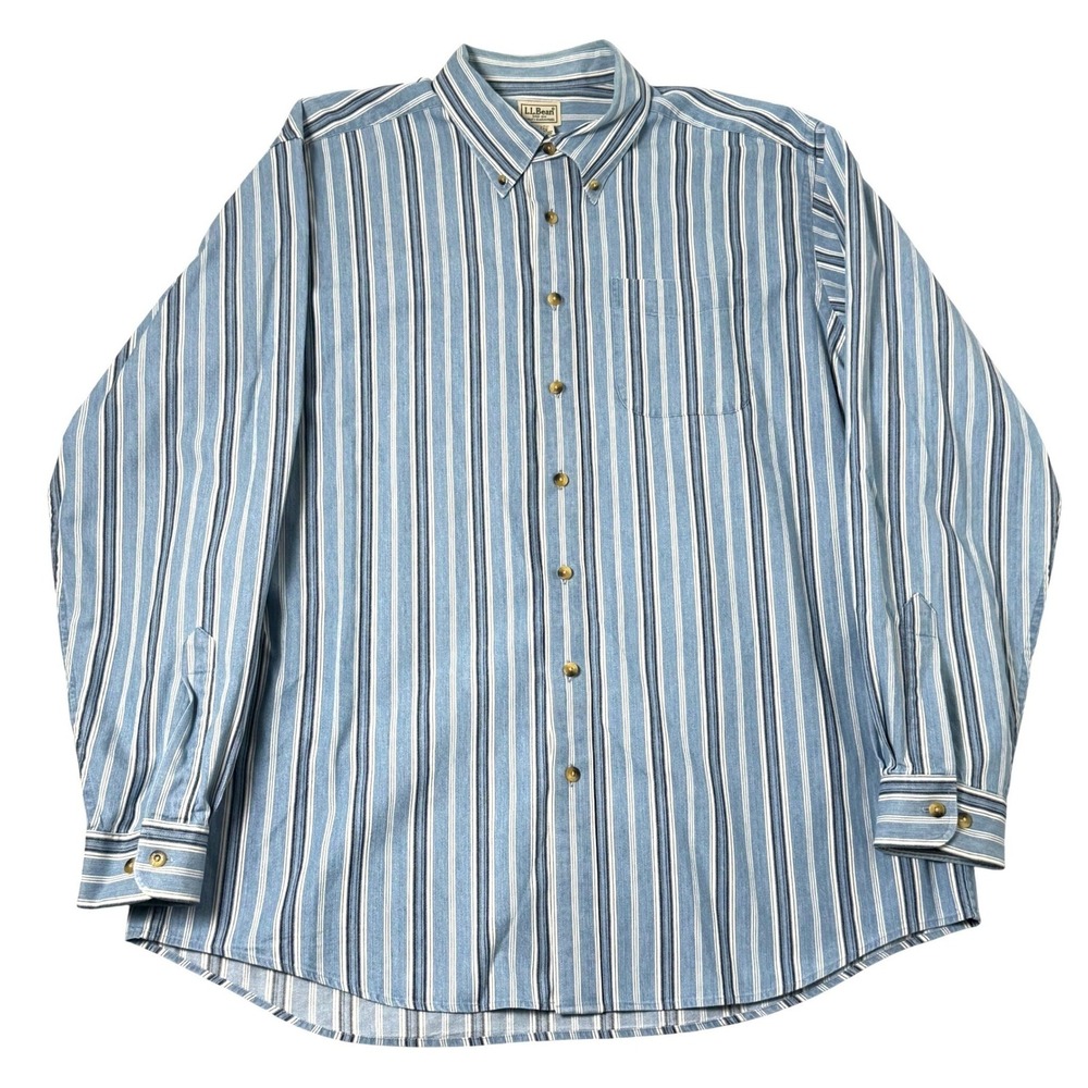 LL Bean Button Down Shirt Mens XL Tall Blue White Stripe Classic Preppy Timeless